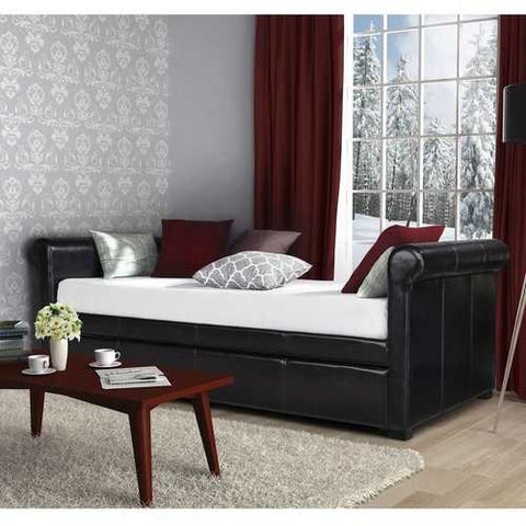 Image of Twin size Brown Faux Leather Upholstered Daybed with Trundle