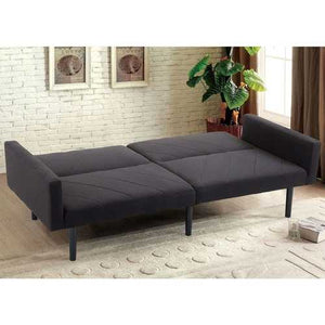 Modern Mid-Century Style Futon Sofa Bed with Black Linen Upholstery