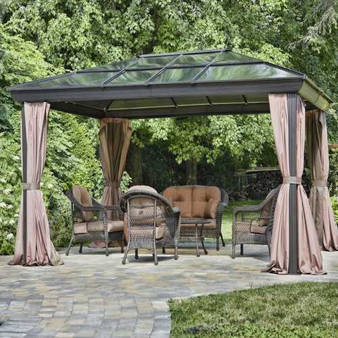 Image of 12-ft x 16-ft Year-Round Use Gazebo with UV Blocking Panels Canopy and Curtains