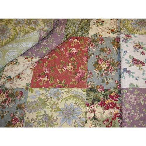 Image of Red Green Blue Purple Yellow White 100-Percent Cotton Floral Patchwork Quilt Throw Blanket