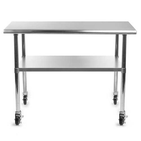 Image of Stainless Steel 48 x 24-inch Kitchen Prep Table with Casters