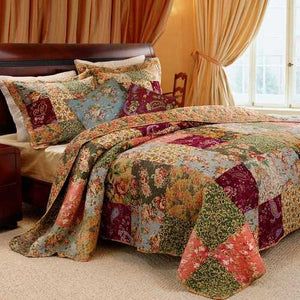 Full / Queen size 100% Cotton Patchwork Quilt Set with Floral Paisley Pattern