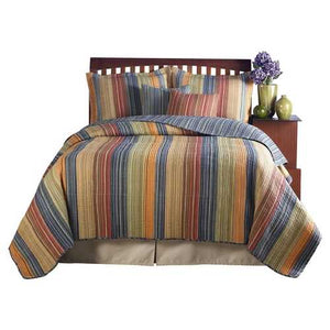 Full / Queen 100% Cotton Quilt Set with Red Orange Blue Brown Stripes