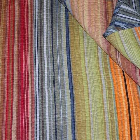 Image of King size 100% Cotton Quilt Set with Brown Orange Red Blue Stripes