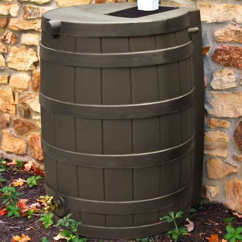 Image of 40-Gallon Durable Plastic Resin Rain Barrel in Brown Oak Finish with Spigot