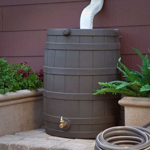 Image of 40-Gallon Durable Plastic Resin Rain Barrel in Brown Oak Finish with Spigot