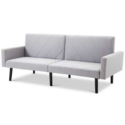 Image of Modern Gray Linen Split-Back Futon Sofa Bed Couch