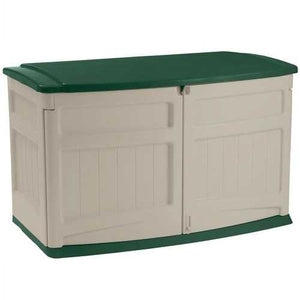 Weather Resistant Outdoor Resin Storage Shed in Tan with Green Lid -  20 Cubic Ft Capacity