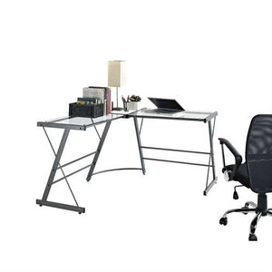 Metal Frame Glass Top L-Shape Desk - Laptop Computer Writing Table