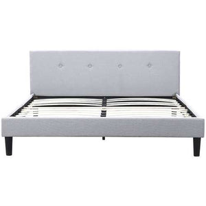 Queen Light Grey Linen Upholstered Platform Bed Frame with Padded Headboard