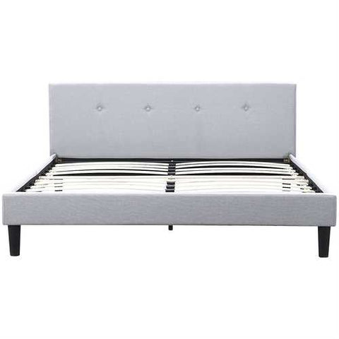 Image of Queen Light Grey Linen Upholstered Platform Bed Frame with Padded Headboard