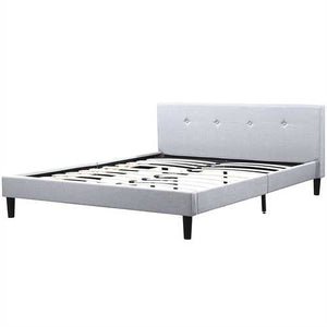 Queen Light Grey Linen Upholstered Platform Bed Frame with Padded Headboard