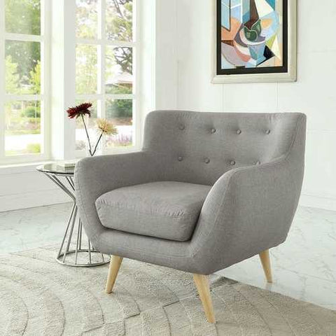 Image of Gray Upholstered Mid-Century Style Armchair Accent Chair with Wood Legs