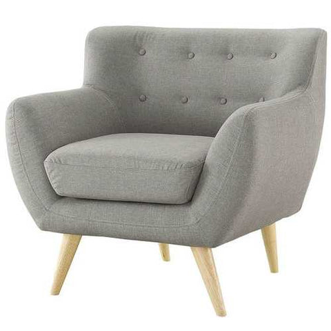 Image of Gray Upholstered Mid-Century Style Armchair Accent Chair with Wood Legs