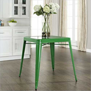 Contemporary French Cafe Style Sturdy Metal Dining Table in Green