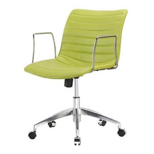 Green Faux Leather Modern Mid-Back Office Chair with Curved 26.7 inch Wide Seat