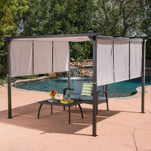 Outdoor Patio Steel Frame Gazebo Pergola with Grey Water Resistant Sun Shade