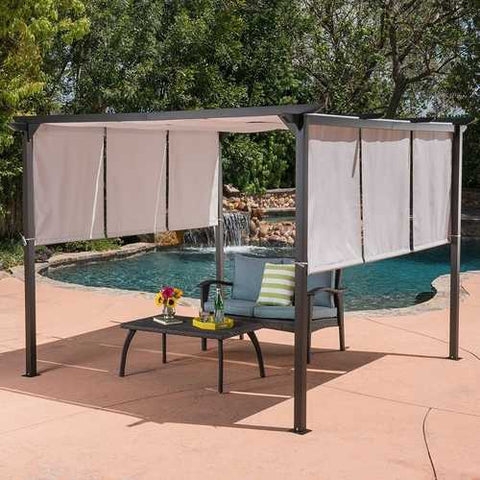 Image of Outdoor Patio Steel Frame Gazebo Pergola with Grey Water Resistant Sun Shade