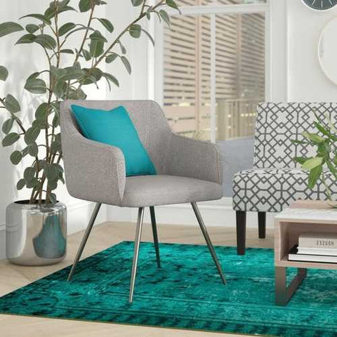 Image of Gray Upholstered Mid-Century Polyester Low Back Armchair Steel Legs