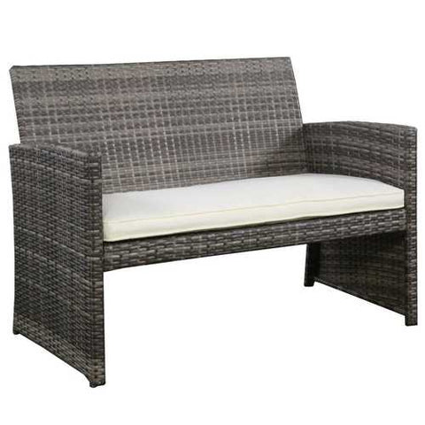 Image of Grey Resin Wicker Rattan 4-Piece Patio Furniture Set with Seat Cushions