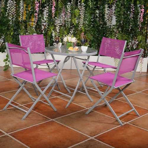 Pink Purple Rose Red 5-Piece Folding Chairs and Table Outdoor Patio Furniture Set