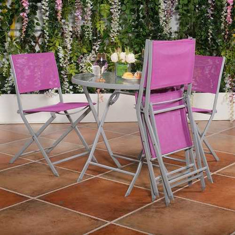 Image of Pink Purple Rose Red 5-Piece Folding Chairs and Table Outdoor Patio Furniture Set