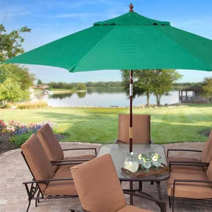 11-Ft Wood Patio Umbrella with Green Canopy - Commercial Grade