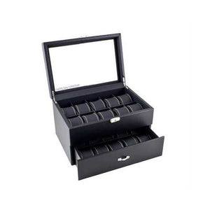 Glass Top Watch Jewelry Box Storage Case in Black