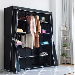 Black 60-inch Wardrobe Closet Portable Clothes Storage Organizer