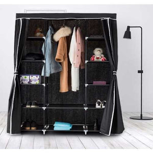 Black 60-inch Wardrobe Closet Portable Clothes Storage Organizer