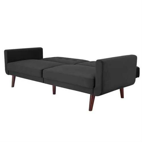 Image of Grey Velvet Upholstered Sleeper Sofa Bed Mid-Century Modern Style