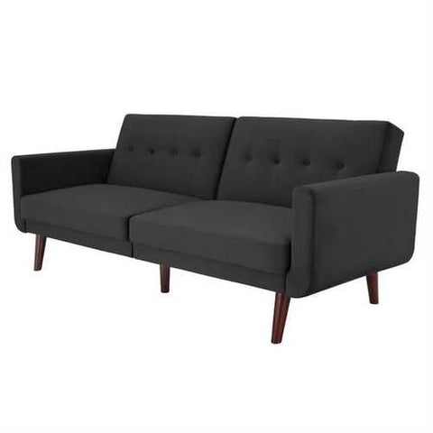 Image of Grey Velvet Upholstered Sleeper Sofa Bed Mid-Century Modern Style