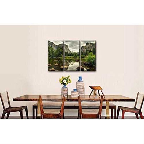 Image of Yosemite Mountain Stream 3-Piece Wall Art Framed Print on Canvas