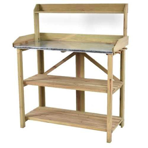 Image of Outdoor Garden Workstation Potting Bench with Metal Top