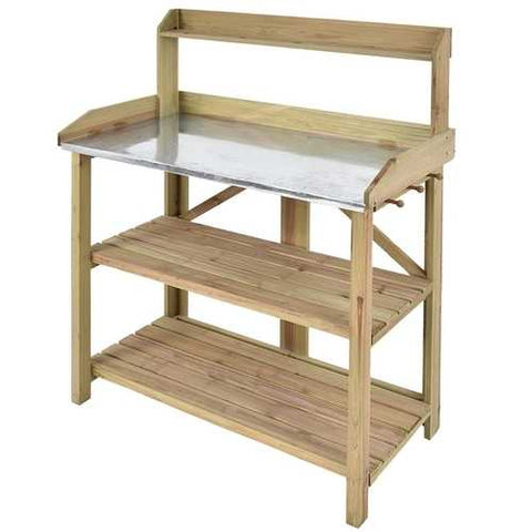 Image of Outdoor Garden Workstation Potting Bench with Metal Top