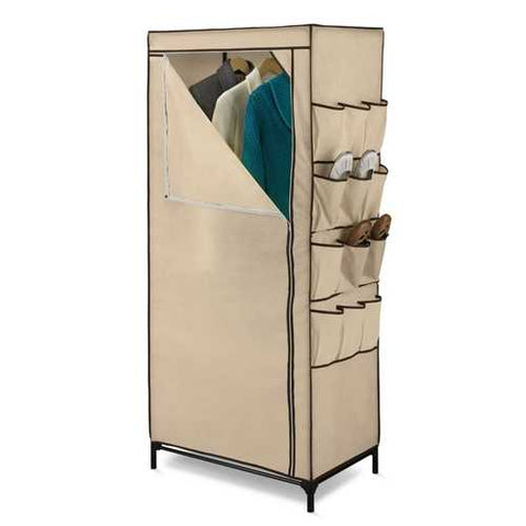 Image of Tan 27-inch Portable Storage Closet Wardrobe with Shoe Organizer