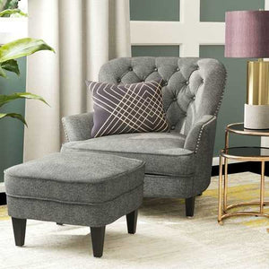 Gray Mid-Century Tufted Upholstered Club Armchair with Ottoman