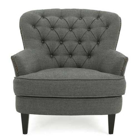 Image of Gray Mid-Century Tufted Upholstered Club Armchair with Ottoman