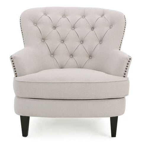 Image of Natural Mid-Century Tufted Upholstered Club Armchair with Ottoman