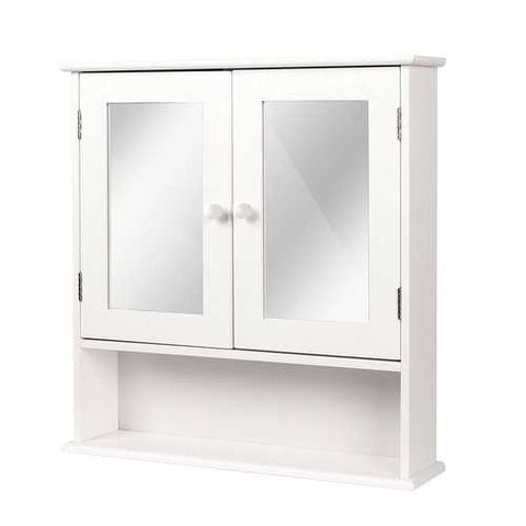 Image of White 2-Door Mirrored Medicine Cabinet with Open Shelf