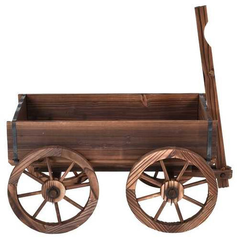 Image of Mobile Half Barrel Solid Wood Planter Box on Wooden Wheels