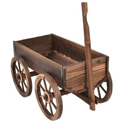 Image of Mobile Half Barrel Solid Wood Planter Box on Wooden Wheels