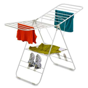 Heavy Duty Metal Folding Laundry Drying Rack with Shoe Holders in White