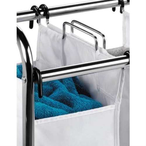 Image of Heavy Duty Commercial Grade Laundry Sorter Hamper Cart in White Chrome