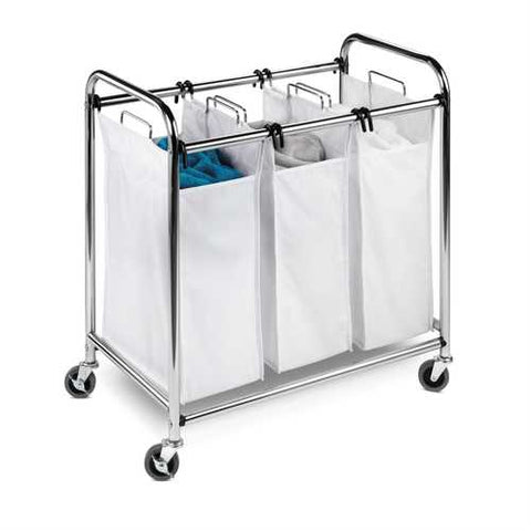 Image of Heavy Duty Commercial Grade Laundry Sorter Hamper Cart in White Chrome