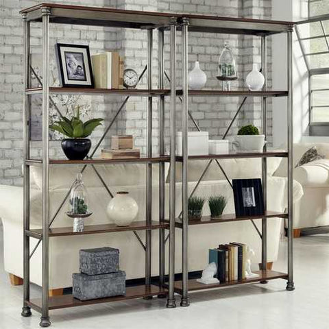 Image of Heavy Duty Metal Wood 5-Shelf Storage Rack Shelving Unit