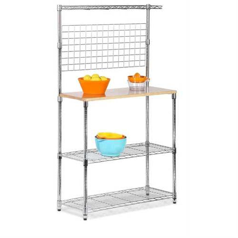 Image of Metal Backers Rack with Storage Shelves and Solid Wood Cutting Board