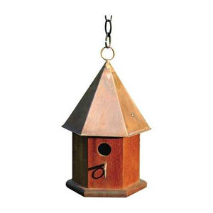 Solid Mahogany Wood Songbird Birdhouse with Shiny Copper Roof