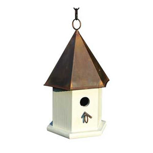 White Wood Songbird Birdhouse with Brown Copper Roof