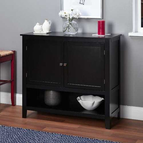 Image of Wooden Buffet Sideboard Cabinet in Black Wood Finish